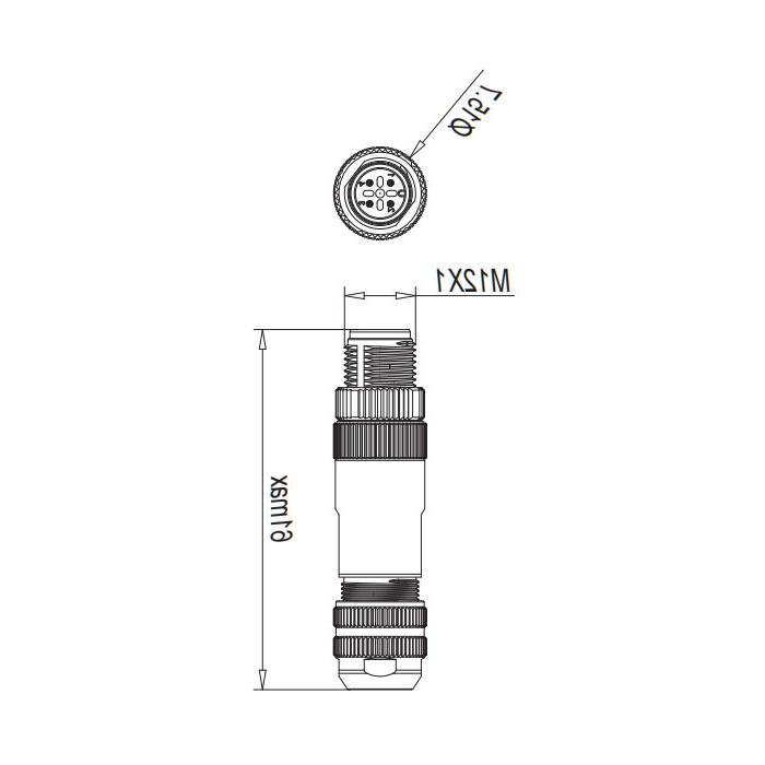 M12 4-PIN, male straight, in-line connection, metal shield, 64F741 